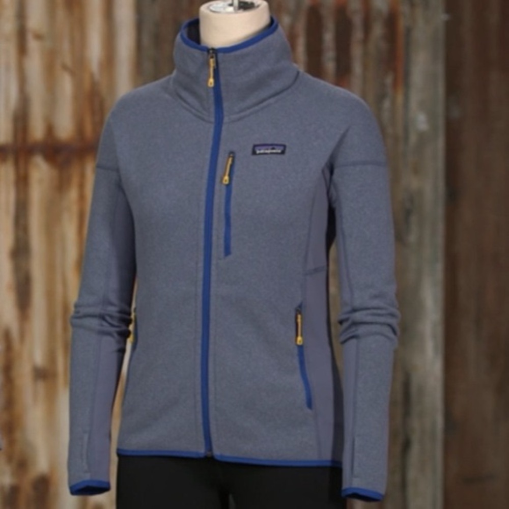 Patagonia Blue Periwinkle and Yellow Ski Jacket Performance Thumb Hole Cute NWOT - Picture 3 of 13